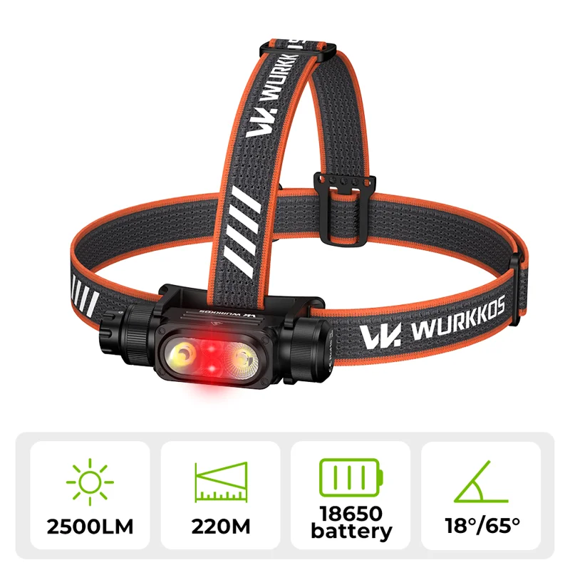 【New Release】Wurkkos HD17 Powerful Headlamp, 2500 Lumens, 220m Beam Distance, Spotlight Floodlight & Red Light,Constant Current Driver&