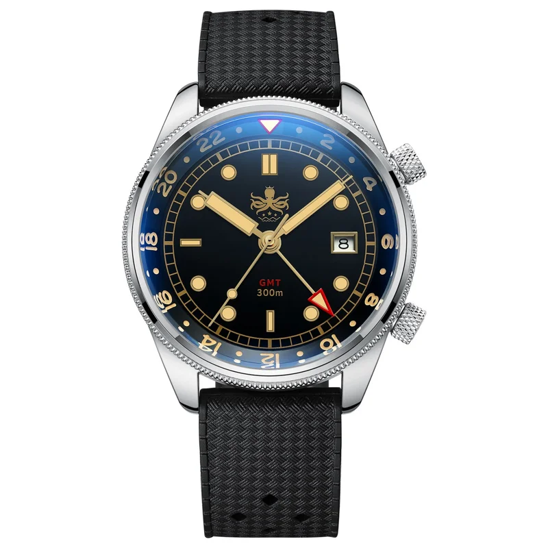 PHOIBOS EAGLE RAY GMT PX023D 300M Dive Watch Black&Gold