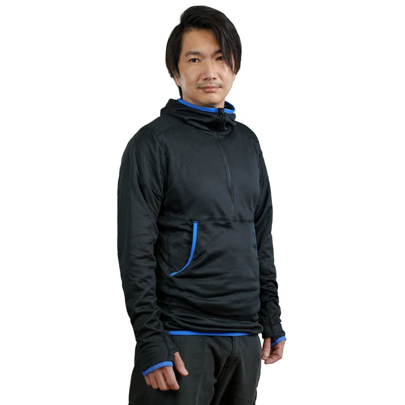 Men's Octa Fleece Hoody Pullover by Zpacks - Black with Blue Trim / Small