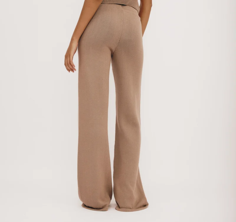True Knit Wide Leg Pants - Almond / XXS