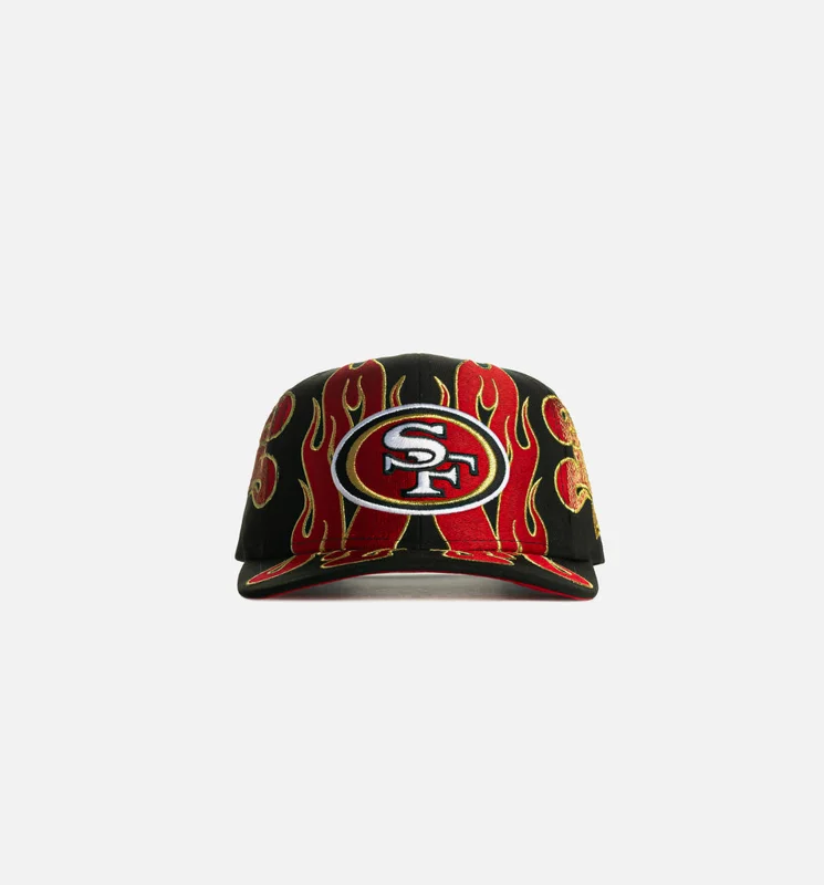 Nice Kicks Exclusive San Francisco 49ers Flames 9Fifty Snapback Mens Hat - Black/Red