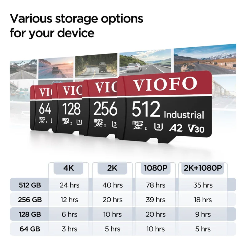 VIOFO Industrial Grade microSD Card, U3 A2 V30 High Speed Memory Card with Adapter, 64GB / 128GB / 256GB Optional