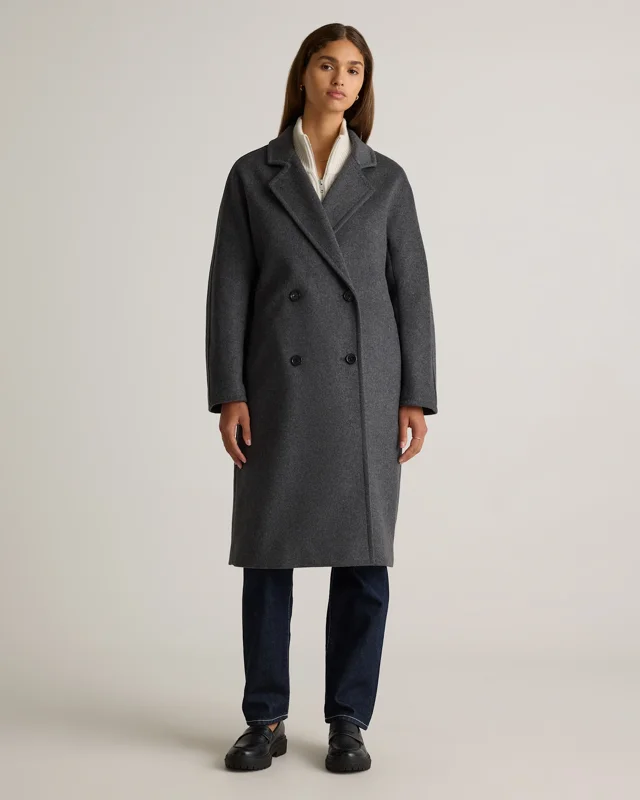 Italian Wool Double-Breasted Slouch Coat in Heather Charcoal