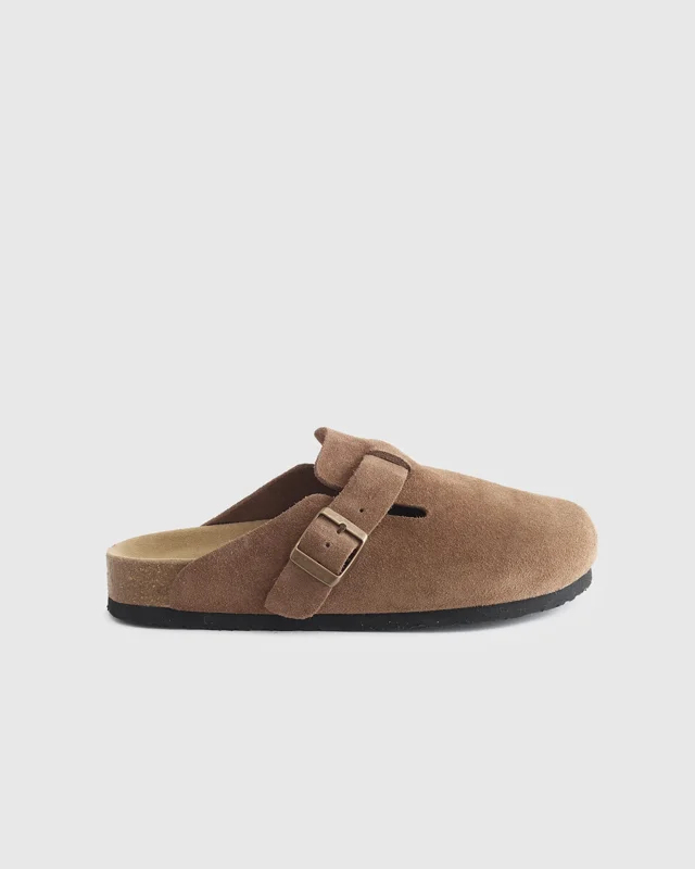 Water Repellent Suede Clog Mule in Cafe