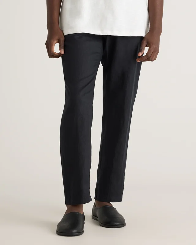 100% European Linen Drawstring Beach Pants in Black, Size XS