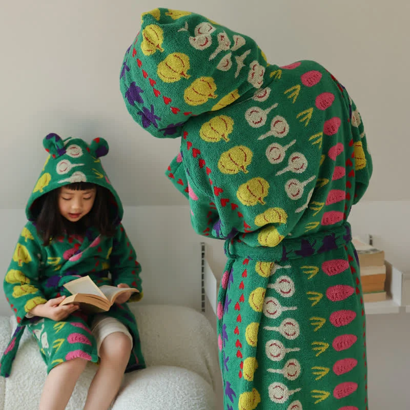 Ownkoti Colorful Vegetable Pattern Cotton Hooded Bathrobe