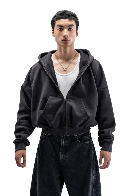 Heavy Pima Fleece Cropped Zip - Phantom (PREORDER)