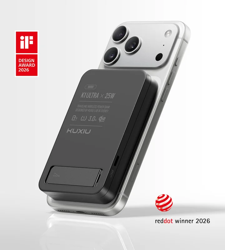 KUXIU K1 Ultra 10000mAh 25W Fast Charging 3-in-1 MagSafe Wireless Power Bank - Black