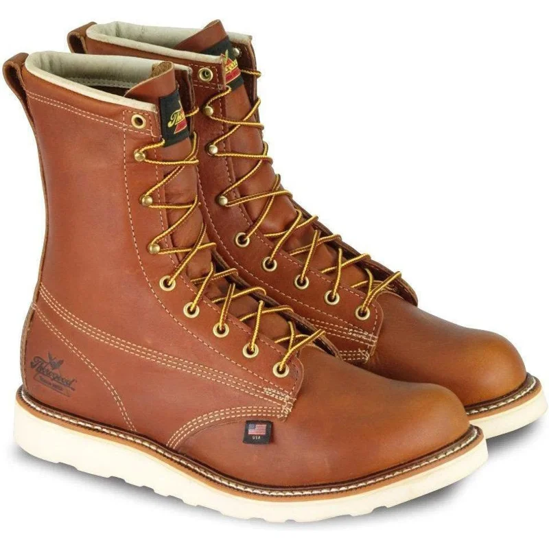 Thorogood American Heritage Bota de Trabajo para Hombre, 8 Pulgadas, Punta de Acero, Suela de Cuña, Hecha en EE. UU. - Tobacco - 804-4364