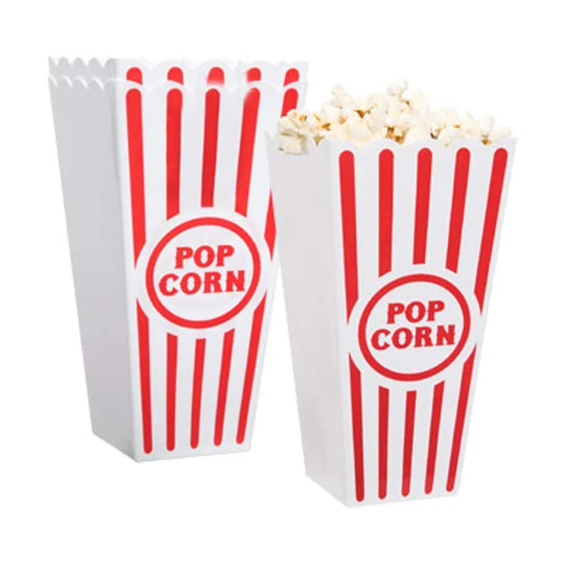 Novelty Place Plastic Red & White Striped Popcorn Containers - 7.8-inch Tall x 3.8-inch Square (8 Pack)