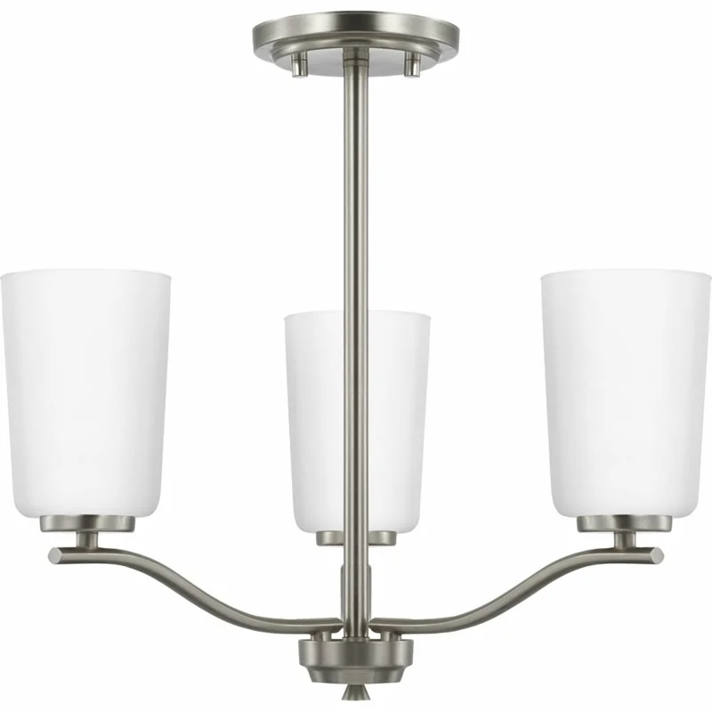 Progress Lighting Adley 3-Light Brushed Nickel Transitional Etched Glass Bell Medium Hanging Pendant Light