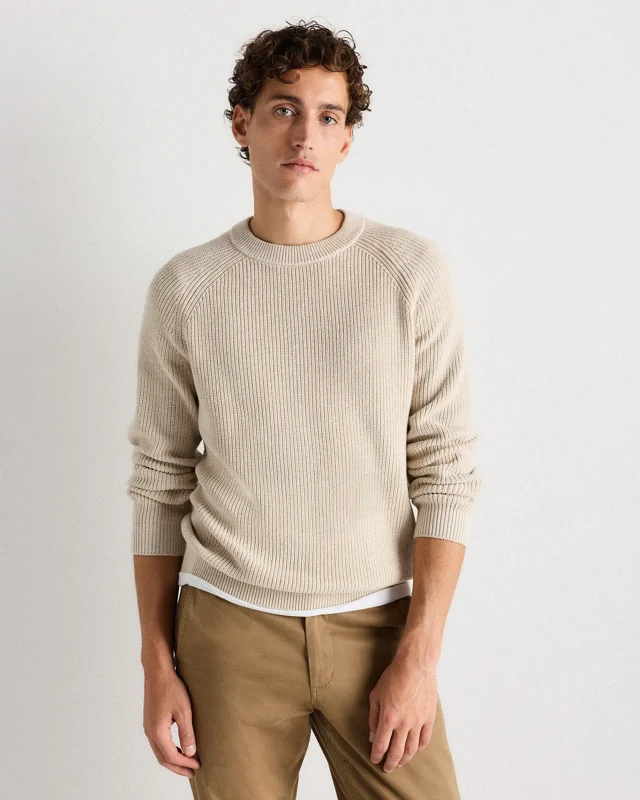 Men's 100% Organic Cotton Ribbed Crewneck Sweater in Speckled Beige