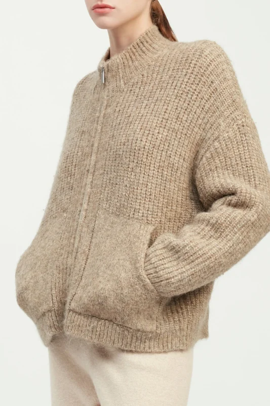 Common Knit Women's Alpaca Bomber Zip Cardigan SM2663