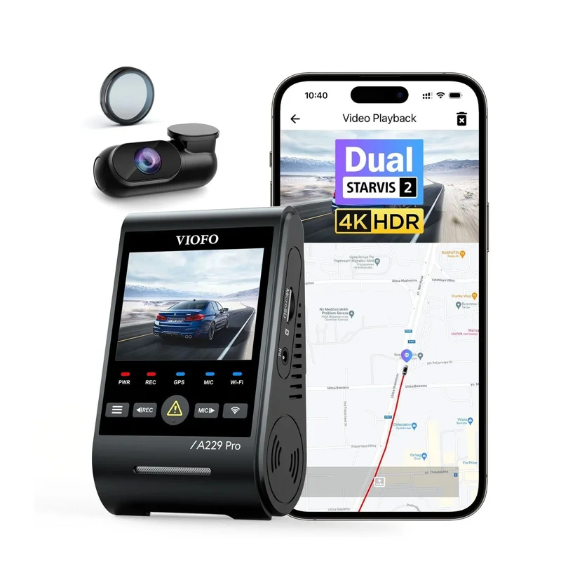 VIOFO A229 Pro 2CH Front and Rear 4K+2K HDR Dual Dash Cam with Sony STARVIS 2 Sensors Super Night Vision Voice Control