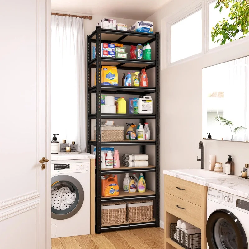 Reibii 84"H Narrow Shelving Unit, 8-Tier Adjustable Corner Shelves, 2816lbs Heavy Duty Stoarge shelves for Pantry Kitchen Garage