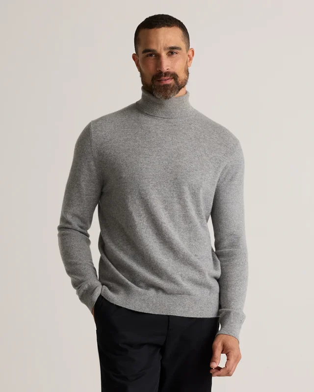 Mongolian Cashmere Turtleneck Sweater in Heather Grey