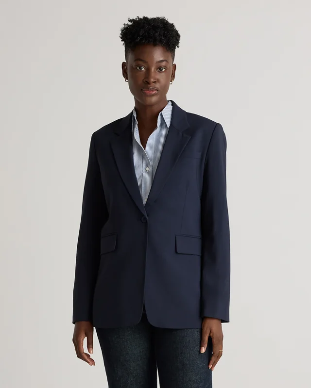 Italian Wool Long Blazer in Navy, Size S