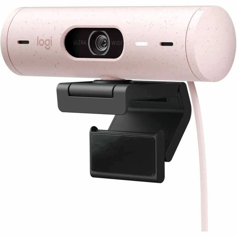 Logitech Brio 500 Full HD webcam, auto framing, noise-reducing mics, privacy shutter, streaming & video calling, Rose