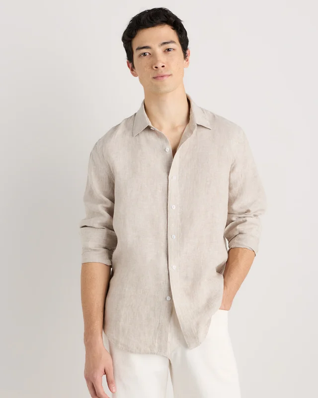 100% European Linen Long Sleeve Shirt in Flax