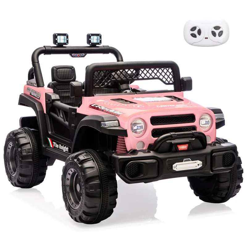 Garvee 12V Kids Electric Ride-On Truck Car – 2x550W Motors, Remote Control, 3 Speeds, Spring Suspension, LED Lights, Music, Safety Belt – Battery Powered Vehicle for Children Ages 2-8, Pink