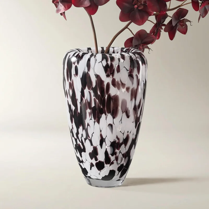 Speckled Mouth Blown Brown And White Glass Vase 14.75"