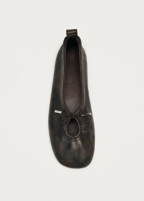 Rosalind Vintage Effect Brown Leather Ballet Flats - 35