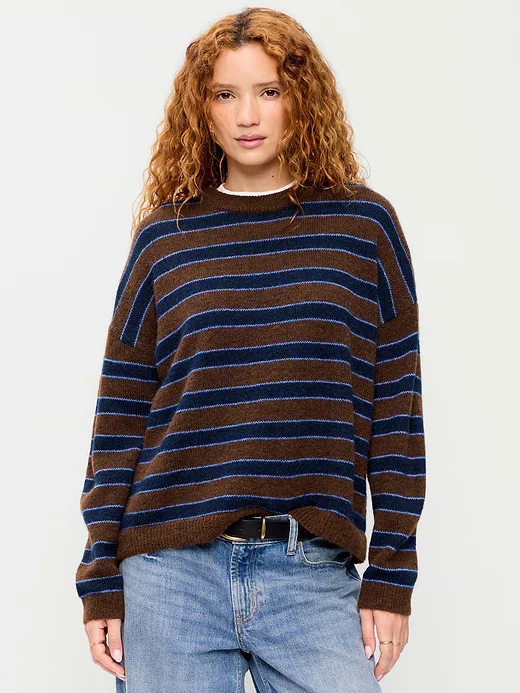 Loose Wool-Blend Crew-Neck Sweater