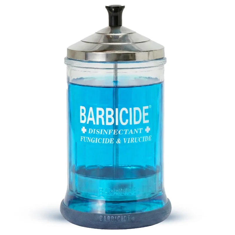 BARBICIDE Disinfectant Jar MidSize 21 fl oz — Glass Immersion Container with Stainless Steel Lid & Strainer