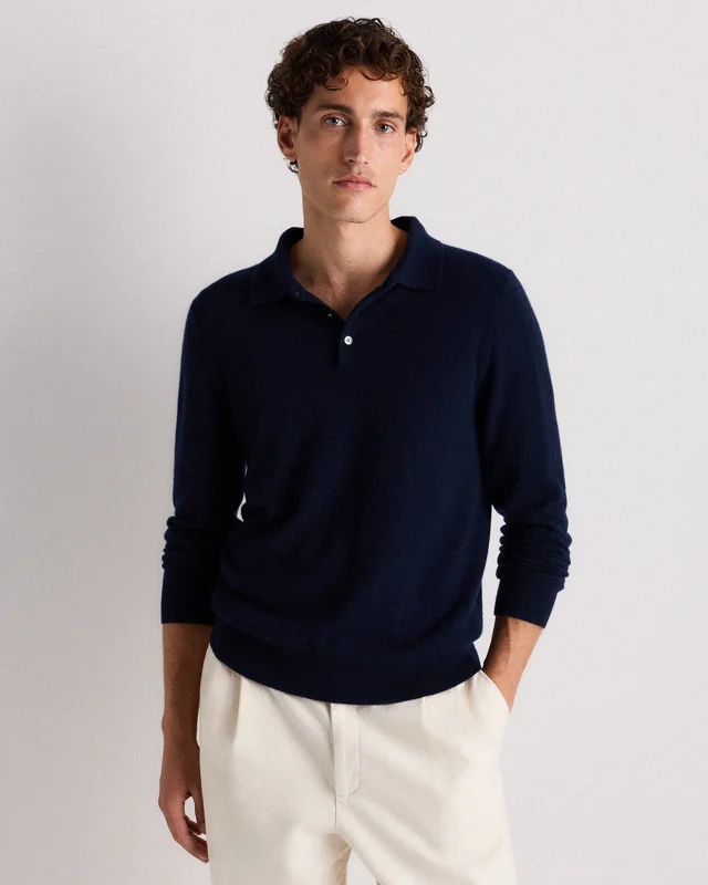 Mongolian Cashmere Polo Sweater in True Navy