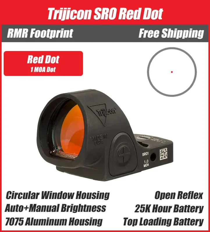 Trijicon SRO Red Dot Sight - Round Window - 1 MOA Adjustable LED Dot - 7075 T6 Aluminum - RMR Footprint