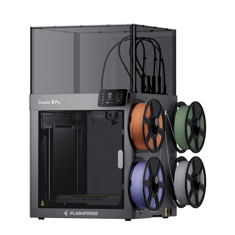 Flashforge Creator 5 Pro Imprimante 3D Enfermée Multi-Couleurs à 4 Têtes d'Outils | 500 % Plus Rapide, Zéro Déchet de Purge