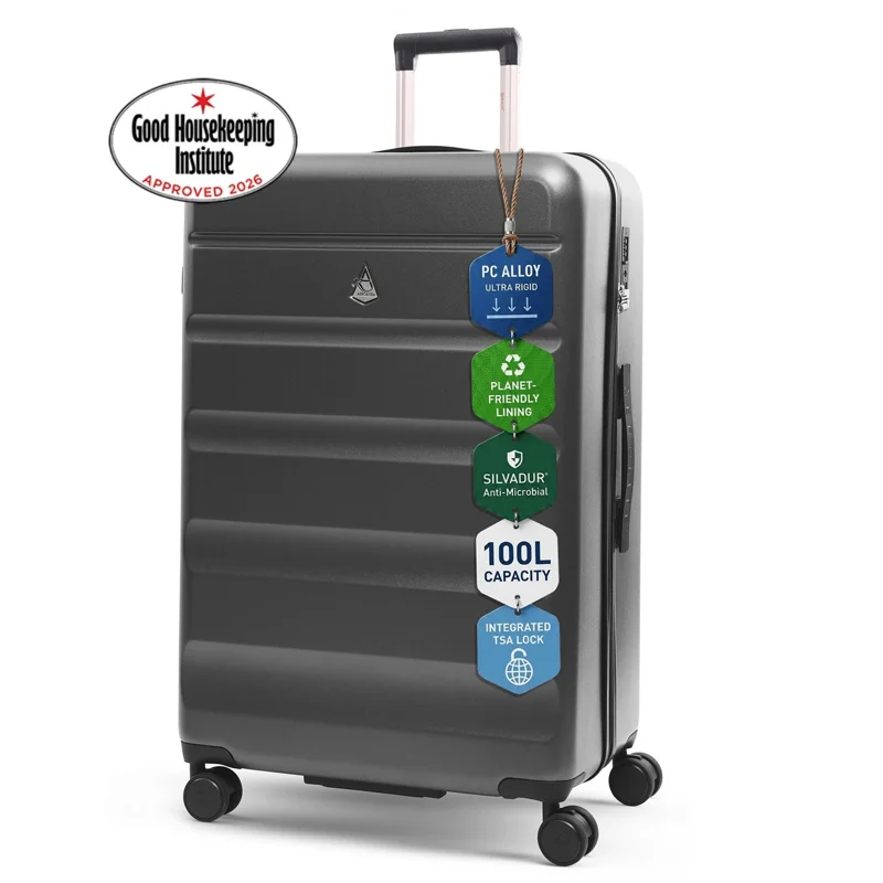 Aerolite Large 28" 100L Lightweight ABS-Polycarbonate Hard Shell Suitcase, 4 Dual Wheel Spinner, TSA Lock, Durable Check-In Hold Luggage - Graphite Shadow