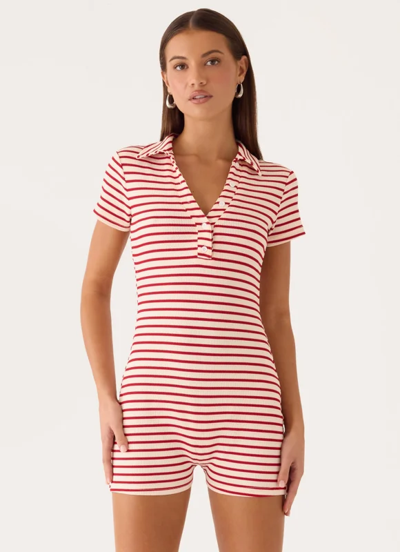Kairah Playsuit - Red/White Stripe - Red/White Stripe / AU 4