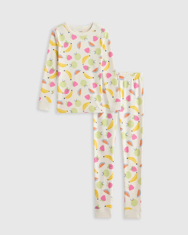100% Organic Cotton Long Sleeve and Pant Pajama Set in Fruit, Size 12