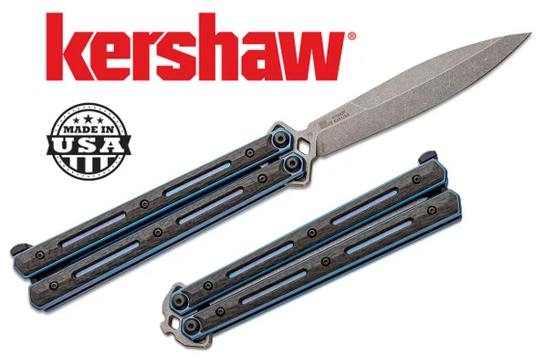 Kershaw 5150CF Lucha Balisong Butterfly Knife 4.6" Plain Edge Titanium Handles w/Carbon Fiber overlays