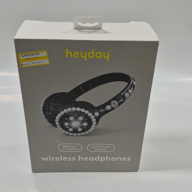 New Heyday Glamgirl Wireless Over-Ear Bluetooth Headphones Black