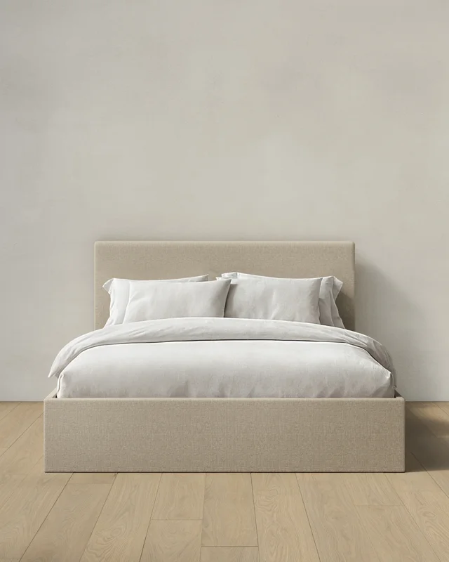 Linen Square Bed - Low Headboard in Flax, Size Queen