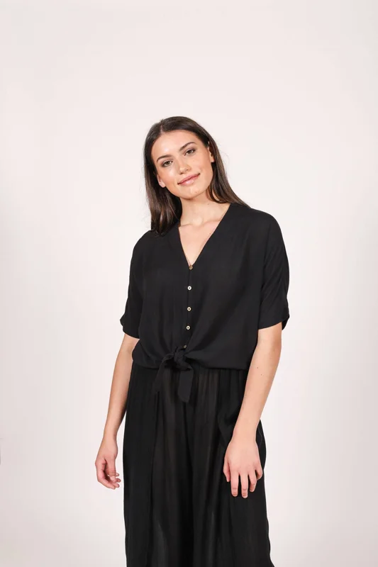 Koy Resort: Miami Tie Front Top - BLACK / XS