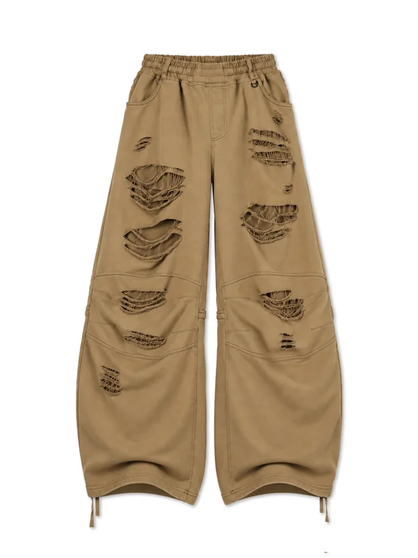 "Chaos" Slashed Sweats - khaki / XS