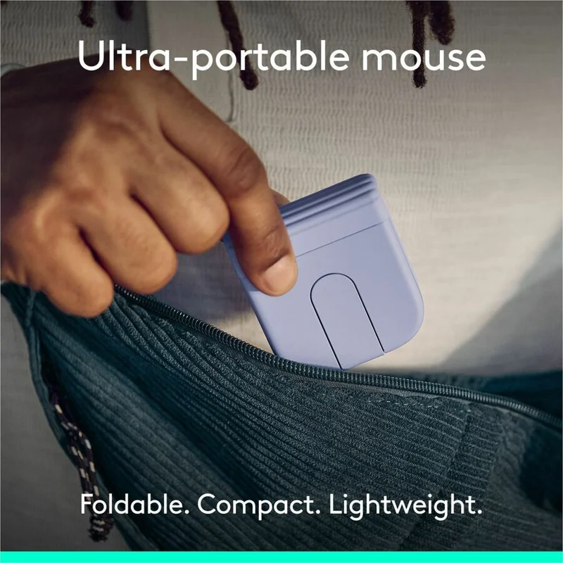 Logitech Mobi Fold, Ultra-Portable Travel Mouse, Small and Light, Touch Scroll, Quiet Clicks, 4K DPI, Bluetooth, Lilac - 910-007615