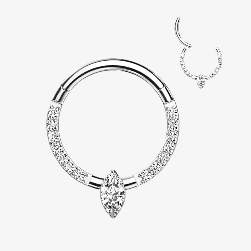 Implant Grade Titanium Marquise Sparkle Gem Lined Clicker Hoop Ring