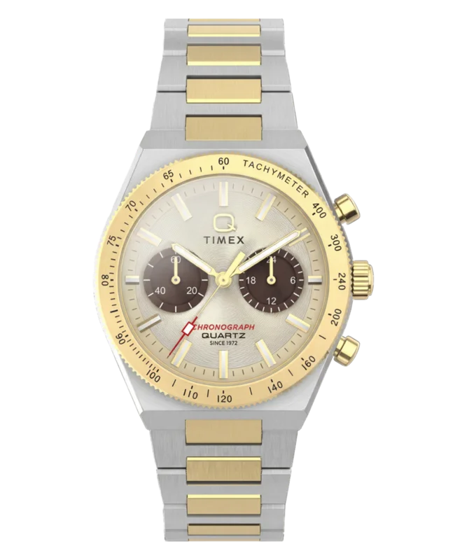 Reloj Q Timex Continental Chronograph de 36 mm con brazalete de acero inoxidable